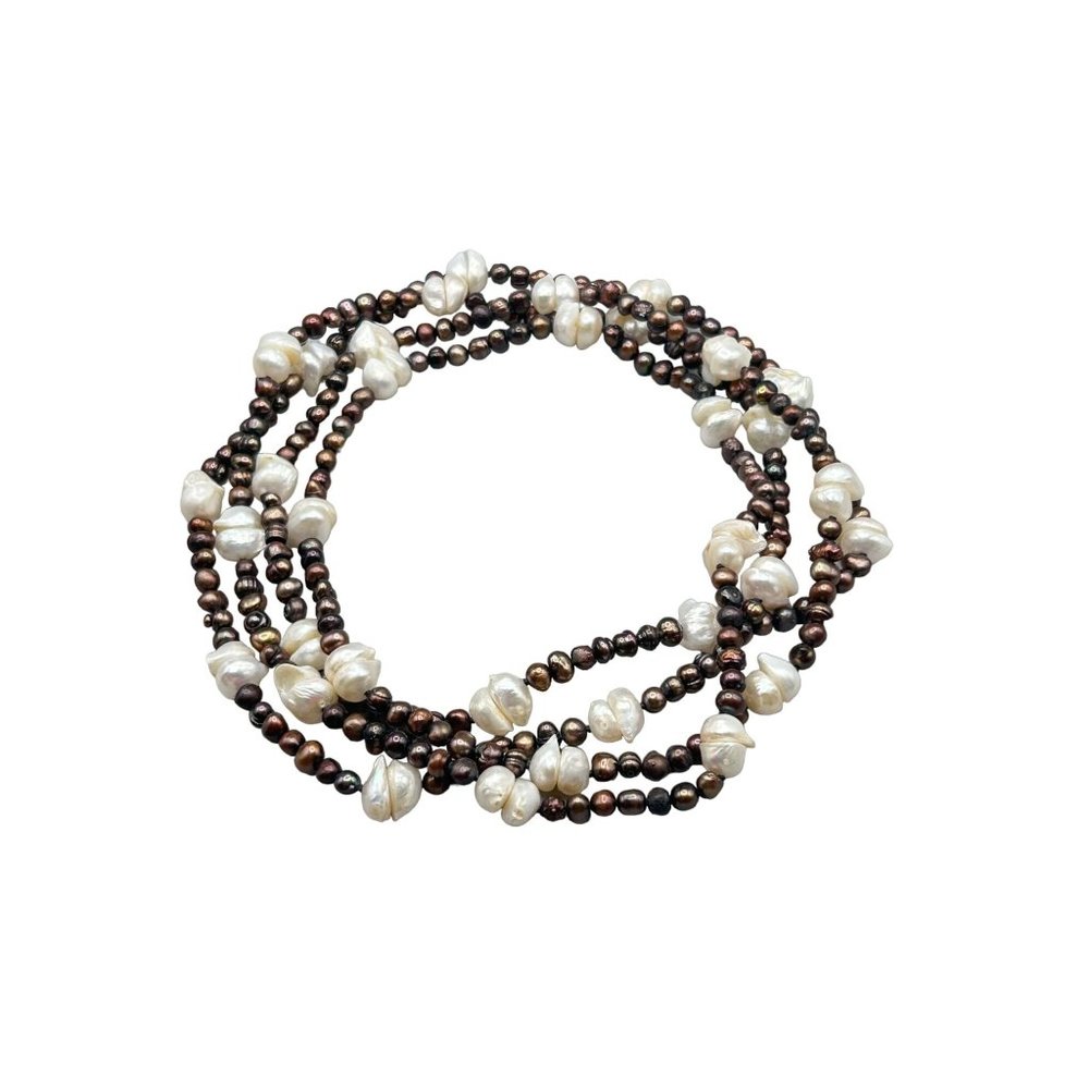 Super Long Genuine Pearl Necklace Dyed Brown Blister Pearls White Baroque Pearls